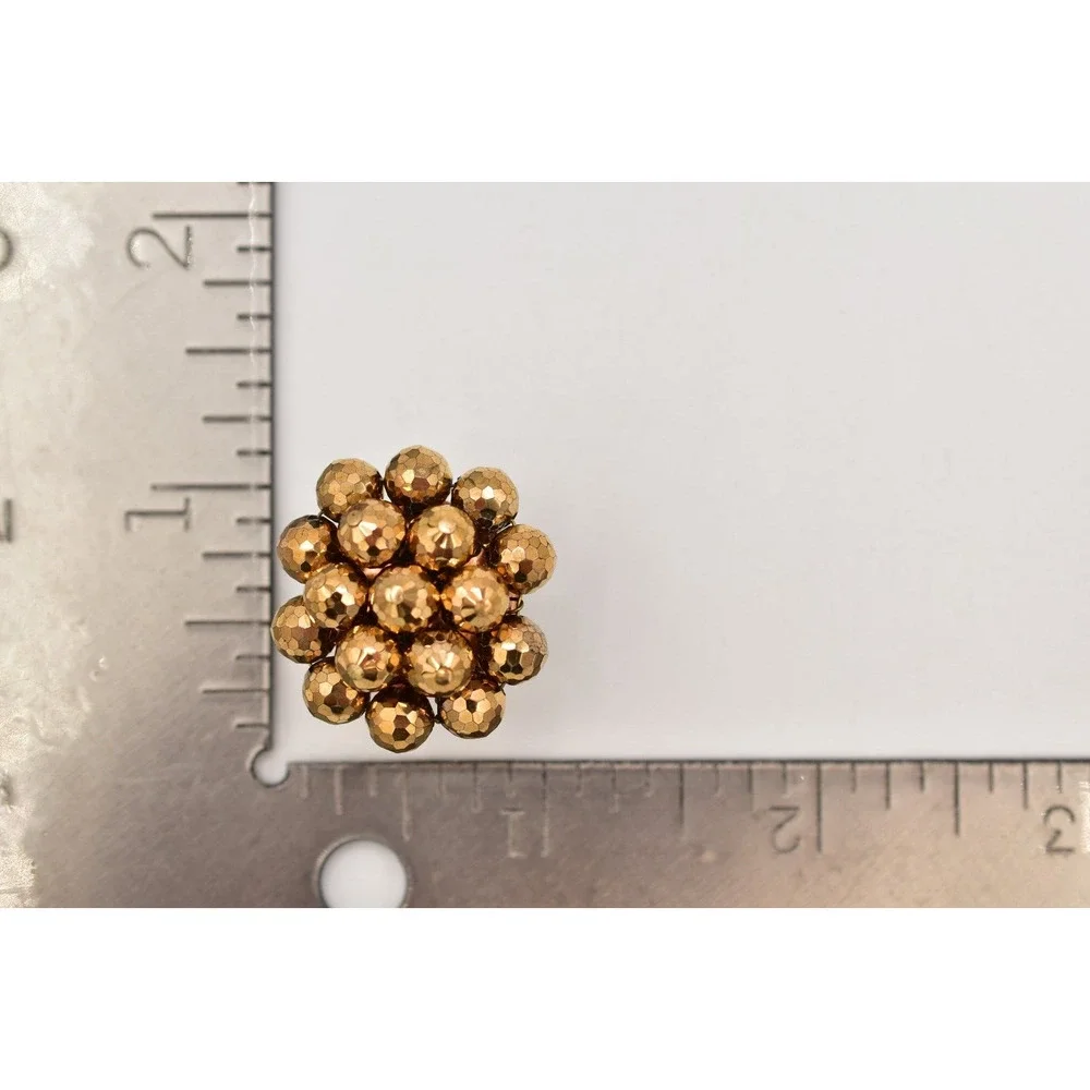 Laguna Vintage Clip On Crystal Earrings Bronze Disco Ball Signed 1950s BinBK